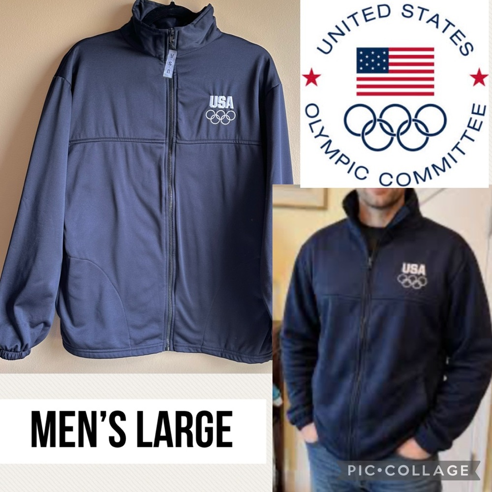 USA Olympic Committee Mens Track Jacket Dark Navy Blue Full Zip USA Made Size L